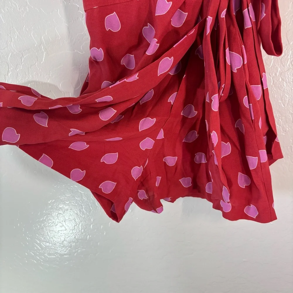 Diane Von Furstenberg Size 2 Candra Wrap Romper Short Sleeve Red Pink Polka Dot - Picture 4 of 10
